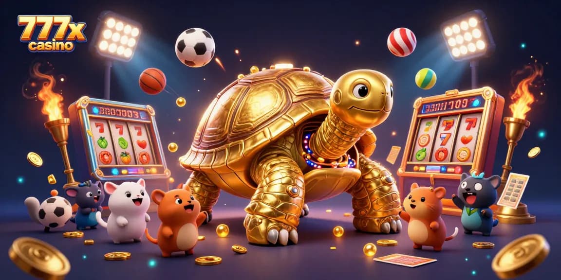 Experience the excitement of 777x casino with golden tortoise pinball and vibrant gameplay elements.