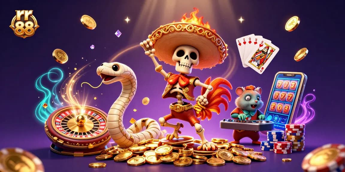 Experience thrilling wins at rr 88 with lively characters dancing on coins, showcasing top casino elements.