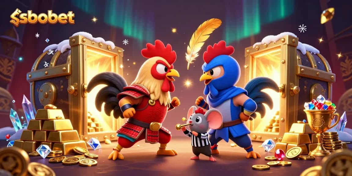 Pasang taruhan SBOBET momen yang mendebarkan dengan ayam petarung samurai dan ninja di arena judi