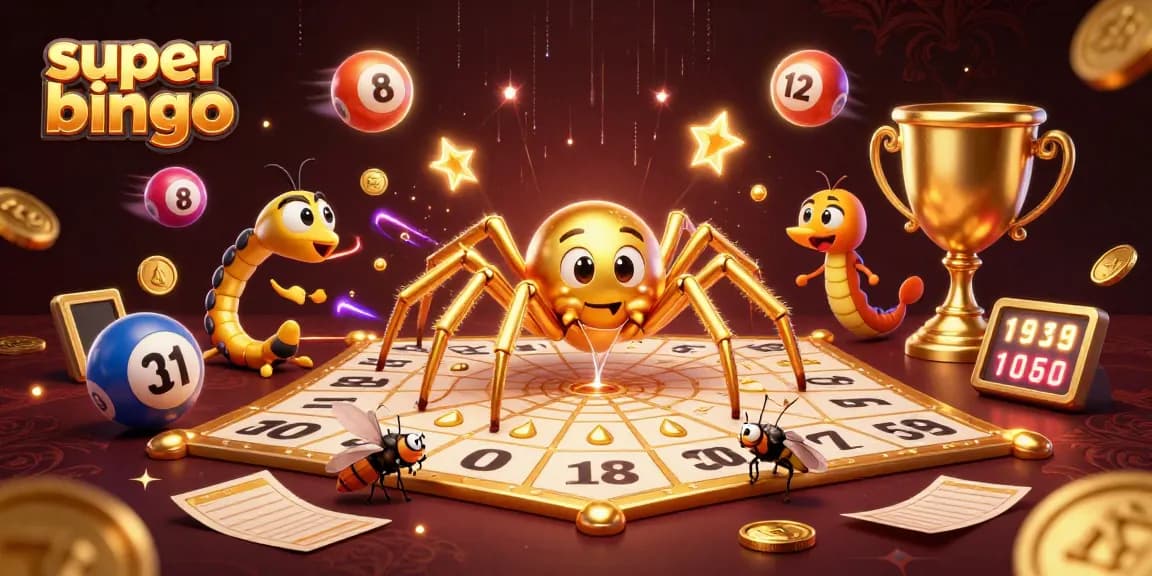 Engage in super bingo with a lively scene of cartoon characters and dynamic elements showcasing excitement.
