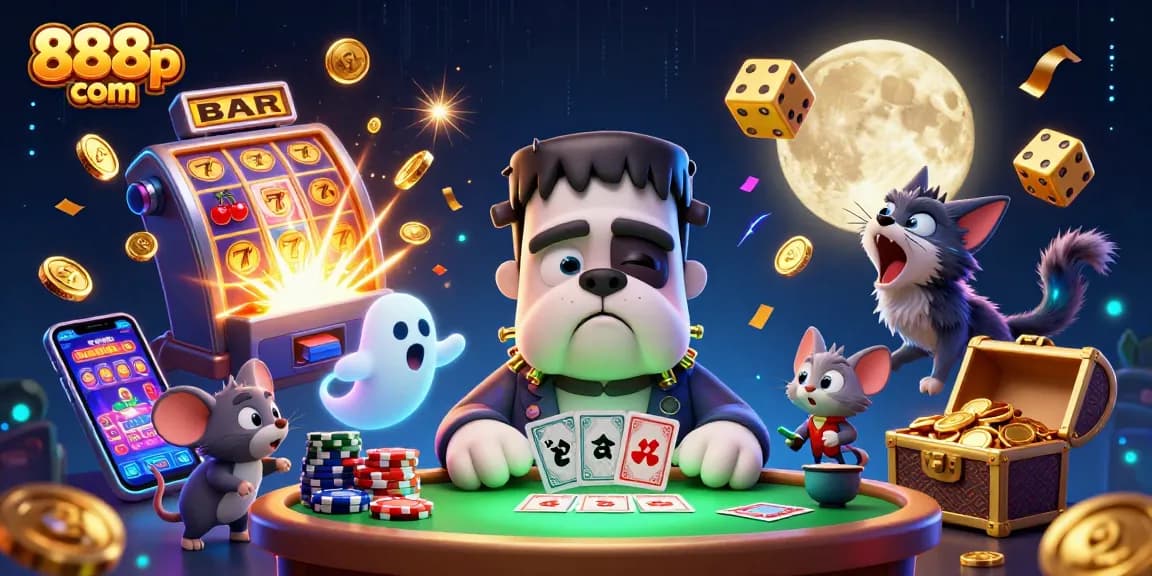 Engage in thrilling games with 888p com, featuring playful characters and vibrant casino elements.