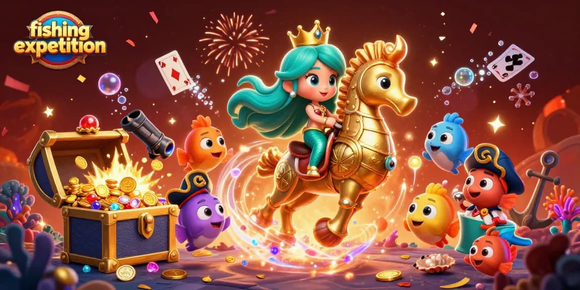 Engage in a thrilling fishing expedition as a mermaid and seahorse explore vibrant underwater treasures.