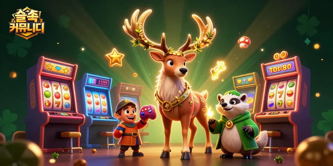 Experience the thrilling adventure of the 슬롯 커뮤니티 with glowing slot machines and mystical characters.