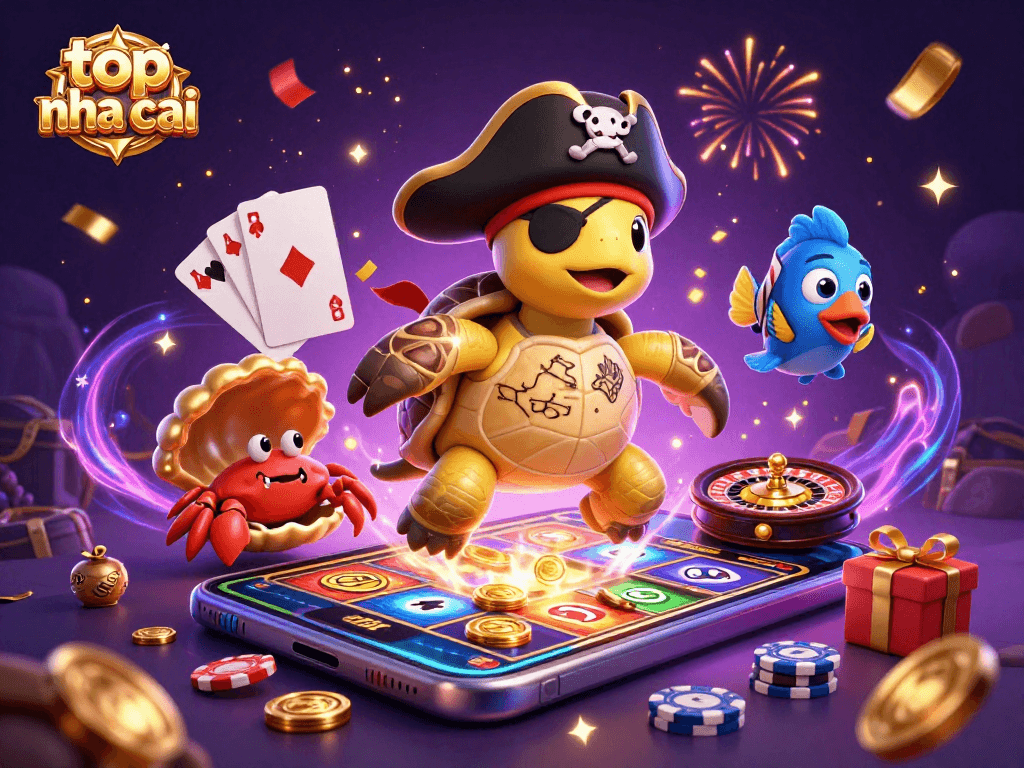 Experience thrilling gaming visuals at top nha cai with vibrant characters and casino elements.