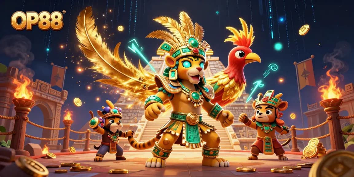 Experience the excitement of OP88 with striking visuals of online gaming action and vibrant elements.