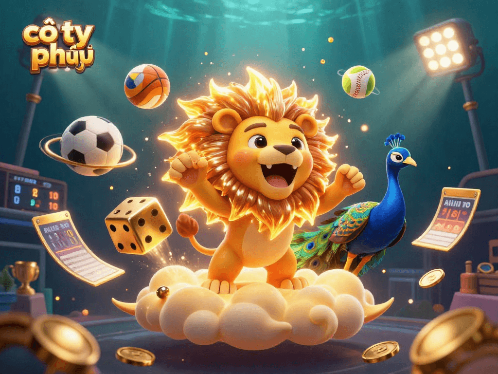 Engage in cờ tỷ phú with our vibrant illustration showcasing a triumphant lion and dynamic gaming elements.