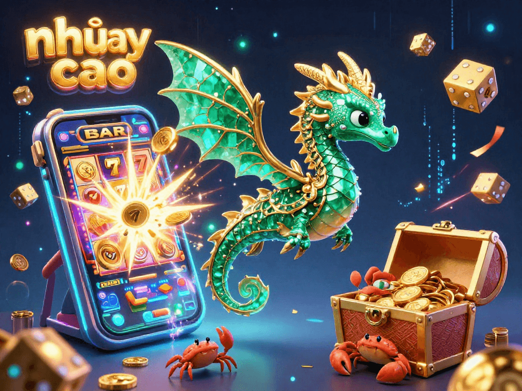 Experience the excitement of nhảy cao with vibrant casino scenes featuring dynamic slot machines and winning treasures.