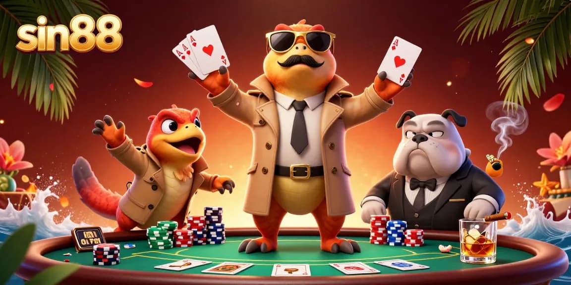 Enjoy sin88 poker excitement with raptors in a trench coat and a bulldog bouncer.