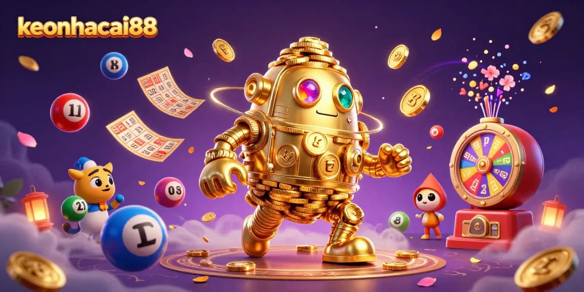 Experience thrilling gameplay with keonhacai88 amid vibrant lottery themes and golden golem magic.