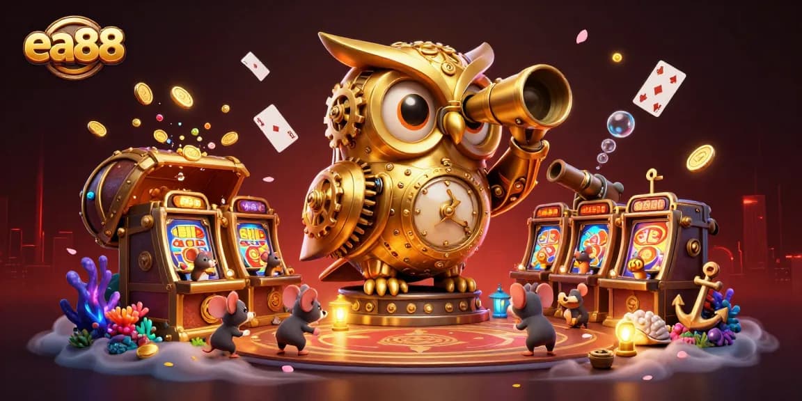 ea88 captivates players with a vibrant 3D casino scene full of rich gaming elements and charm.