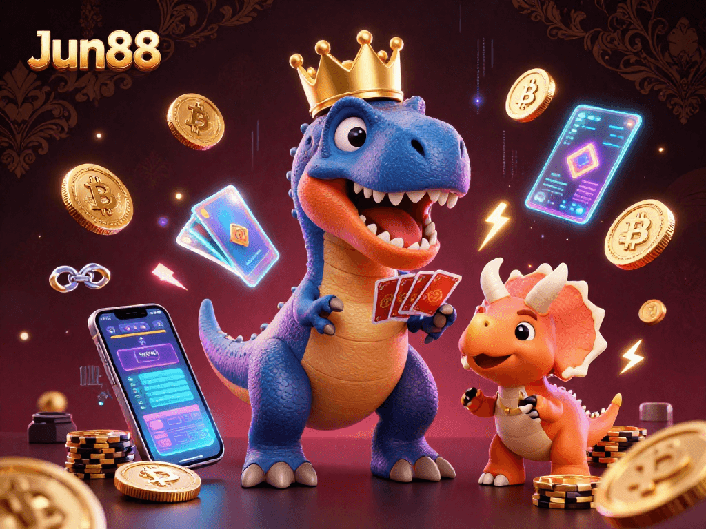 Engage with exciting games at Jun88 featuring unique casino characters and vibrant crypto elements.