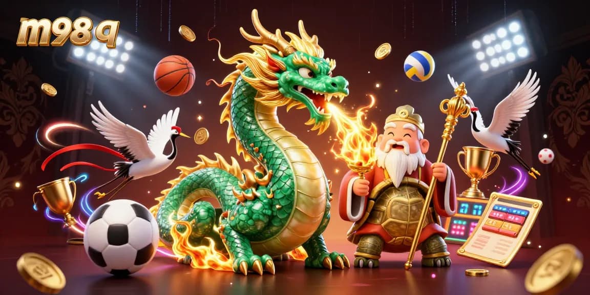 Engage in thrilling bets at m98 q with a vibrant scene featuring dragon and turtle characters.