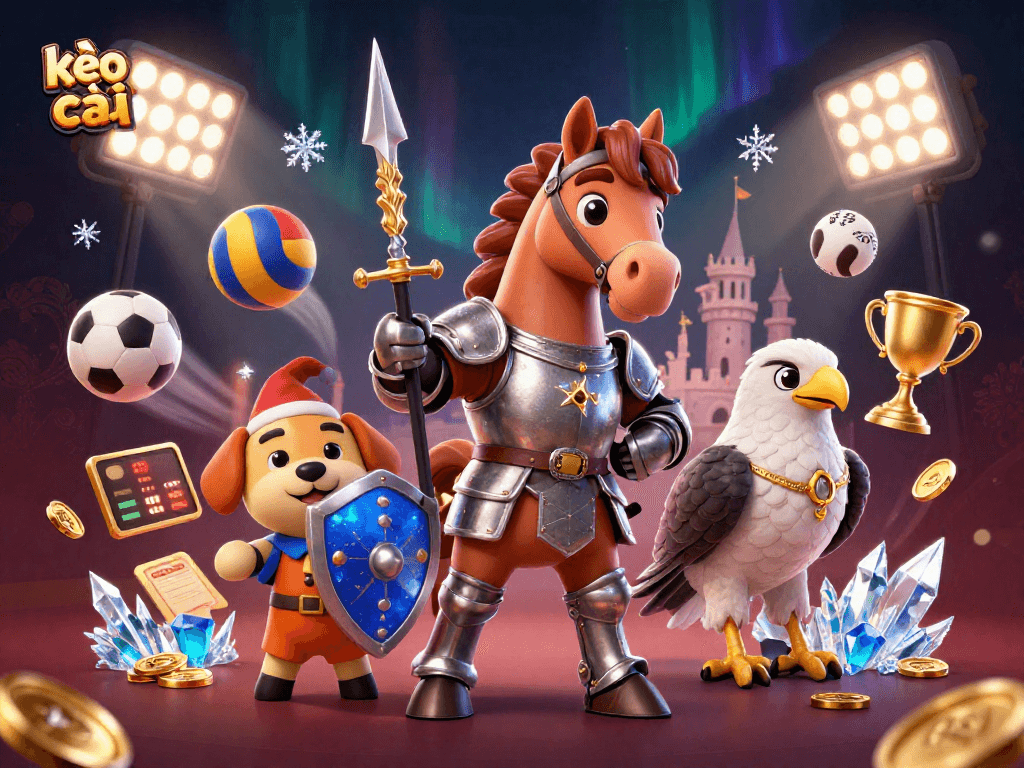 Engage with kèo nhà cái in an action-packed scene of sports betting featuring vibrant characters and dynamic elements.