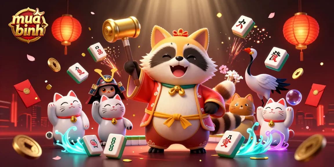 Engage in mậu binh gameplay with cheerful characters and dynamic casino elements illustrated artfully.