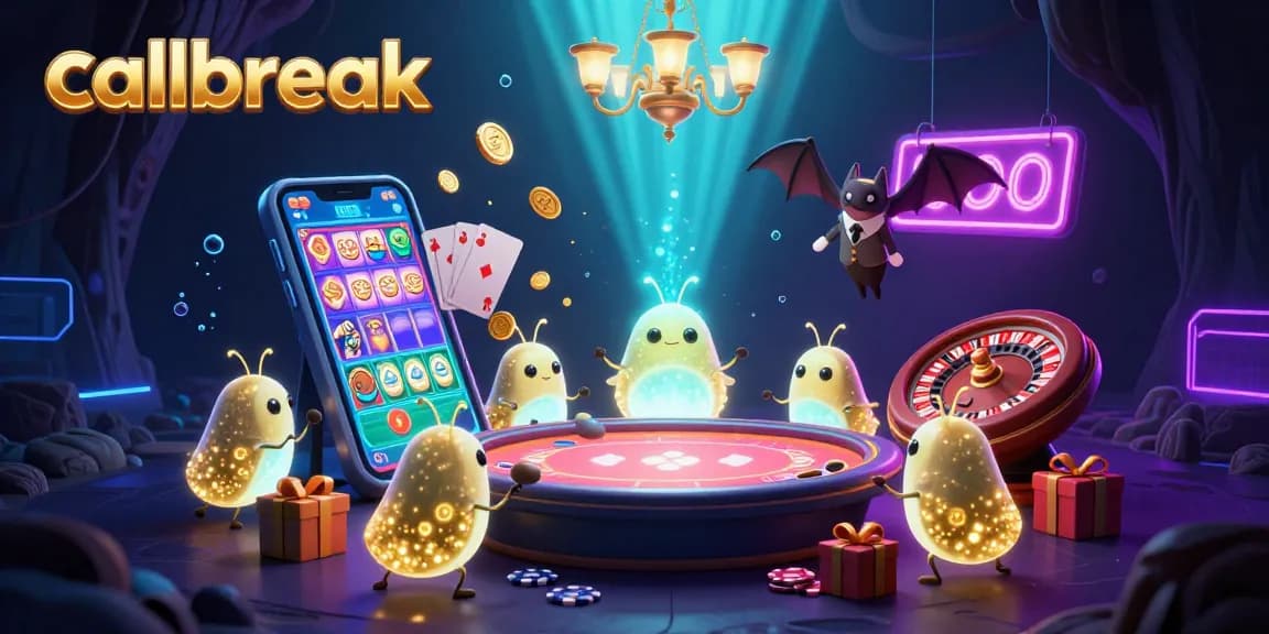 Engage in callbreak strategy as glowing casino creatures illuminate gameplay and rewards.