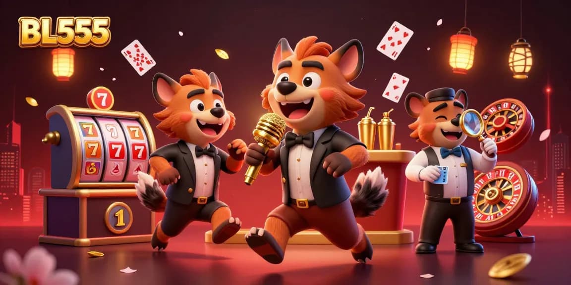 Engage in thrilling gaming at BL555, where laughter and luck collide in a vibrant casino scene.