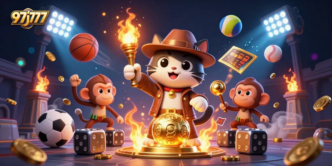 Experience thrilling discoveries at 97j777 with a gambling cat and sports elements in action.