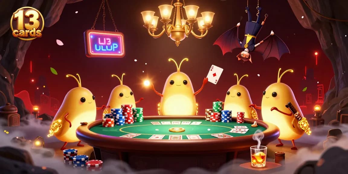 Experience thrilling gameplay in 13 cards as luminous glowworms light up a vibrant cave casino scene.