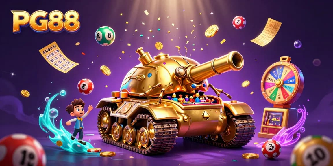 PG88 brings excitement alive with vibrant visuals of a golden beetle casino and colorful lottery elements.