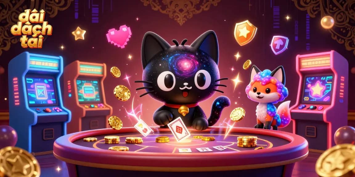 Experience the excitement of đại phát tài with vibrant 3D characters and casino elements in a cosmic setting.