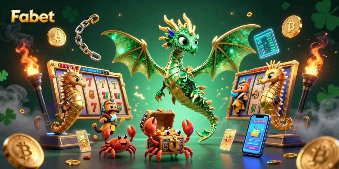 Play exciting slots at Fabet, featuring a magical sea dragon surrounded by colorful 3D coins and jackpot elements.