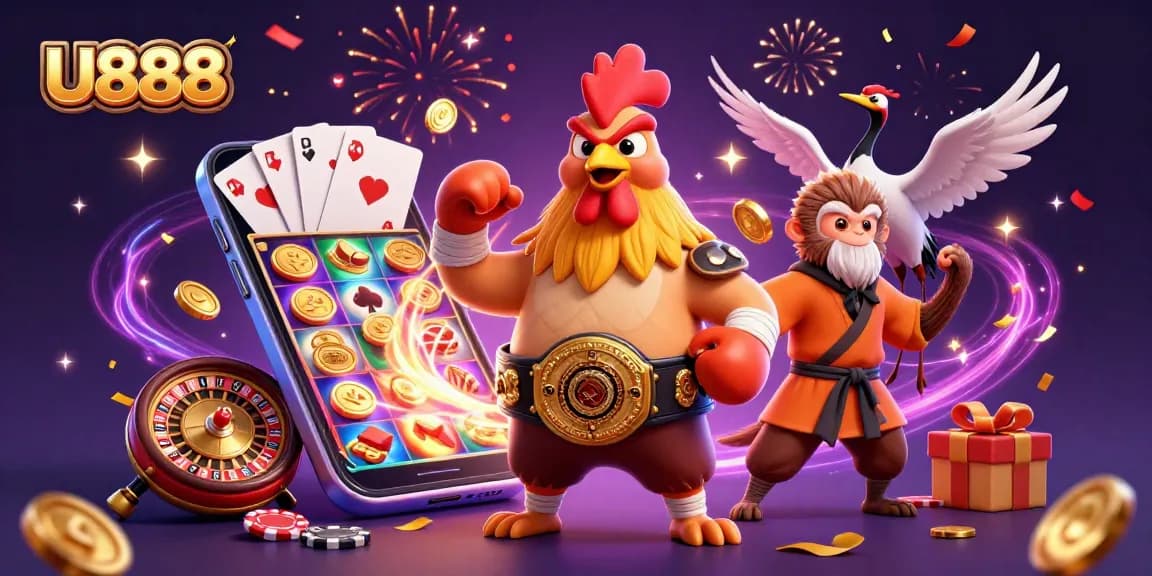 Experience thrilling gameplay at U888 with vibrant casino elements and dynamic characters.