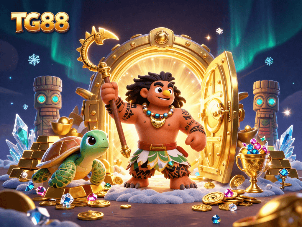 Experience thrilling wins at TG88 with an exciting cartoon scene featuring vibrant casino elements.