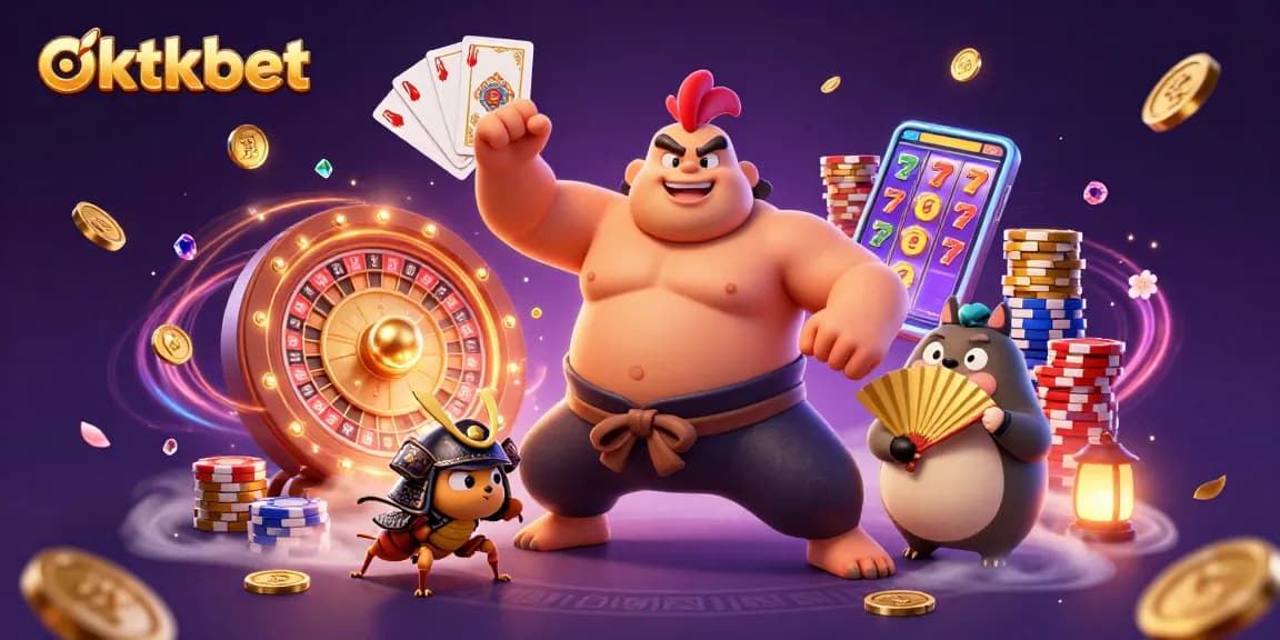 Engage with oktkbet's thrilling 3D casino scene showcasing iconic characters and exciting gaming elements.