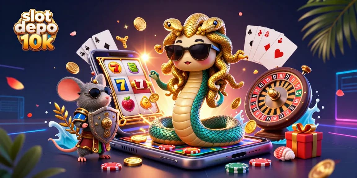 Spin the reels with slot depo 10k while Medusa and a warrior mouse enhance the gaming thrill.