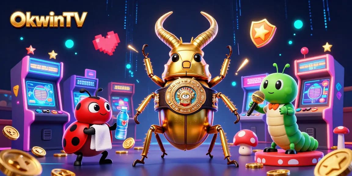 OkwinTV offers a vibrant 3D scene with unique characters and gaming elements that exude a fun gambling atmosphere.