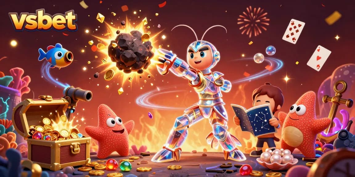 Engage with vsbet using 3D cartoon illustrations featuring dynamic gaming elements and galactic characters.