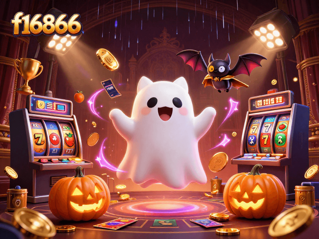 Join the fun at f16866 with a lively haunted casino adventure featuring a friendly ghost cat and glowing elements.