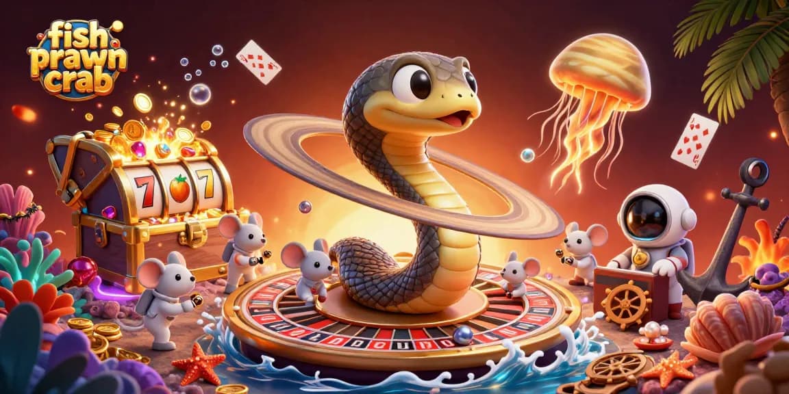 Spin the enticing fish prawn crab slot reels in a vibrant 3D cosmic casino scene.