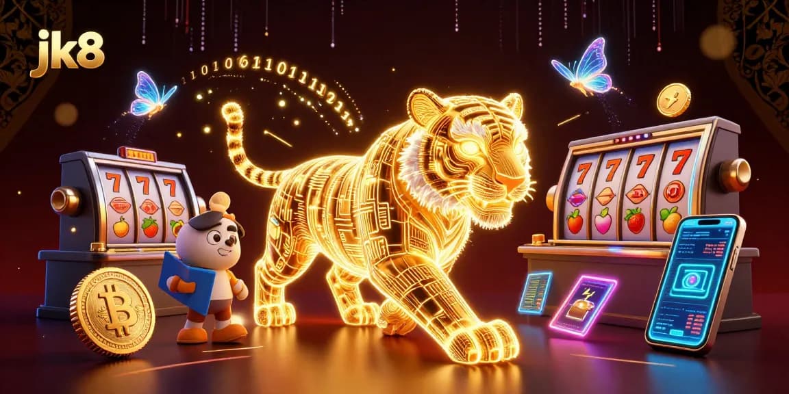 Experience thrilling gameplay at jk8, featuring neon golden tiger in a vibrant digital casino.