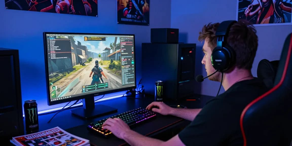 Intense gamer using DayZ Cheats in a dimly lit gaming setup, displaying strategies and tools for an immersive experience.