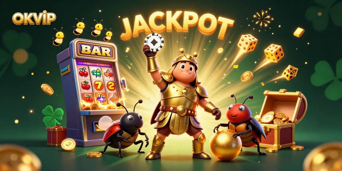OKVIP's vibrant digital jackpot scene showcasing winning moments in online gambling.
