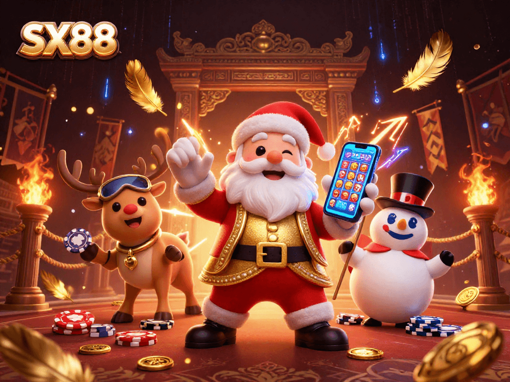 SX88 players celebrate massive wins in a vibrant 3D casino scene filled with excitement.