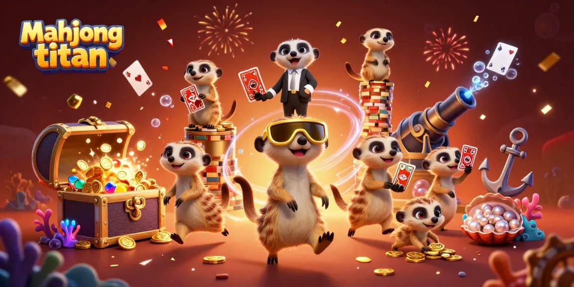 Engage in Mahjong Titan strategy with meerkats running a dynamic casino, showcasing excitement and fun.