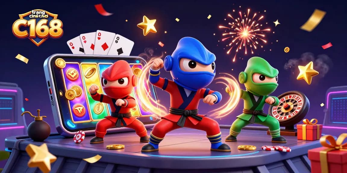 Engage in thrilling gameplay at trang chính thức C168 with vibrant 3D elements and chameleon ninjas.