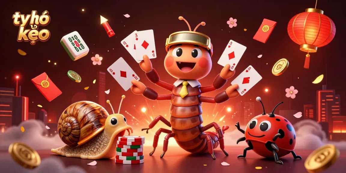 Experience the lively ambiance of tỷ lệ kèo with a colorful casino scene featuring animated characters and festive elements.