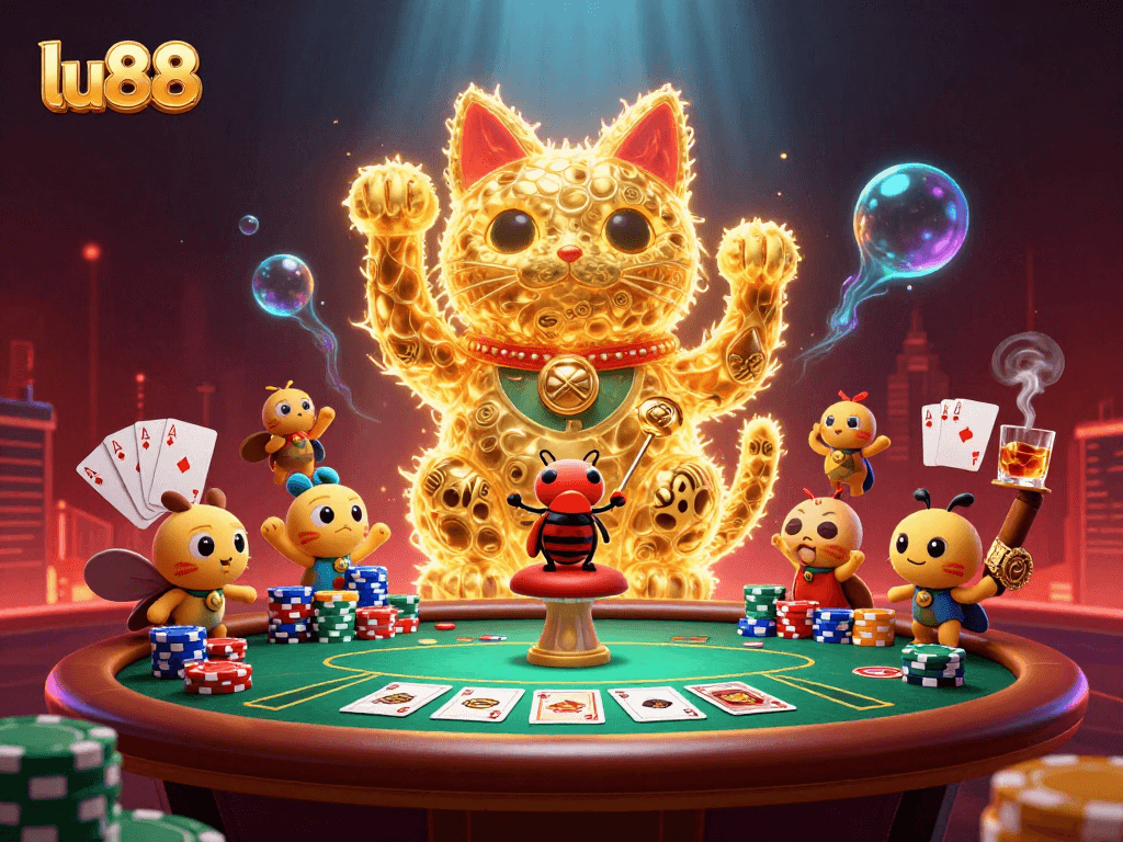 Experience thrilling gameplay at lu88 with a vibrant, lucky cat casino illustration.