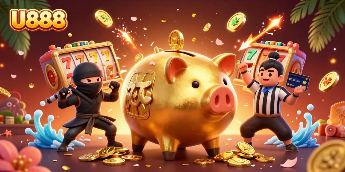 Experience thrilling slots action with U888's vibrant gaming characters and symbols.