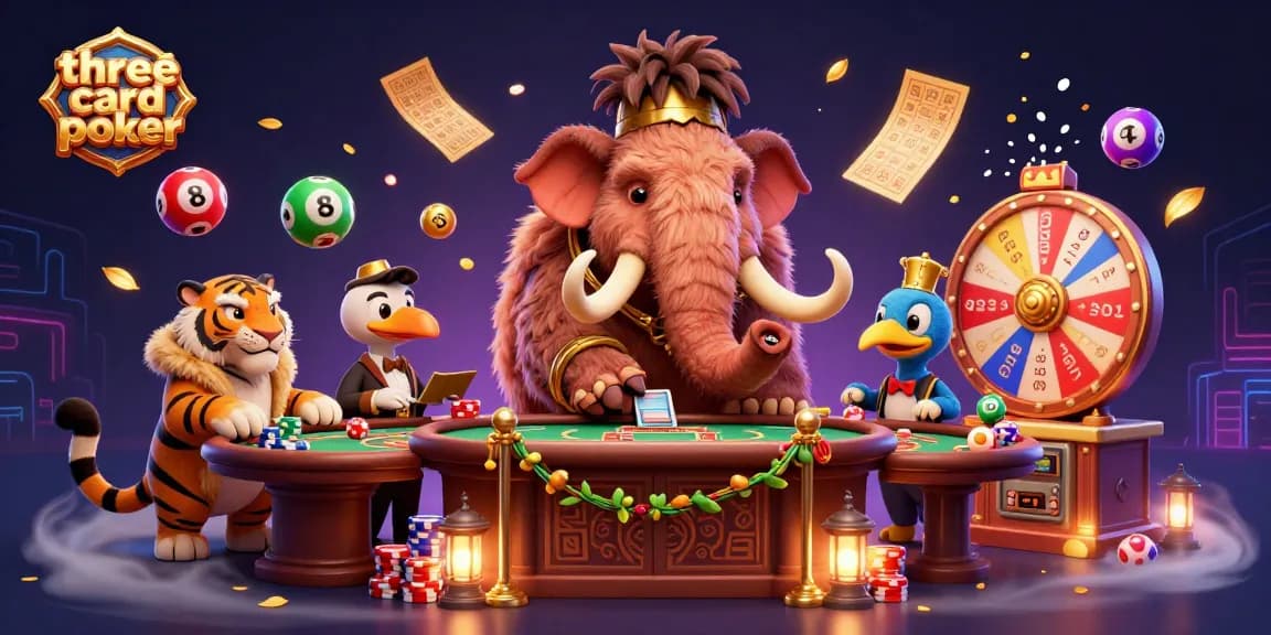 Engage in three card poker magic with vibrant characters and dynamic casino elements.