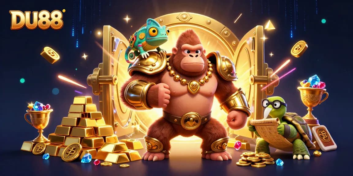 DU88 showcases a vibrant 3D casino scene with characters and treasures for immersive gaming adventures.