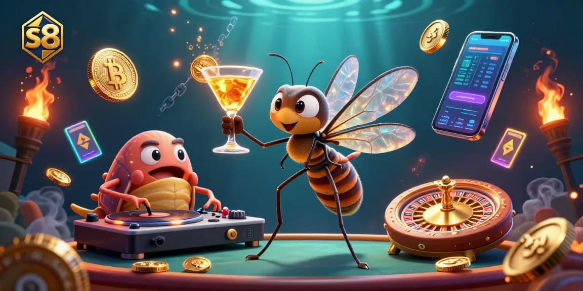 Experience thrilling gameplay with s8 as animated casino characters engage in an extravagant scene.