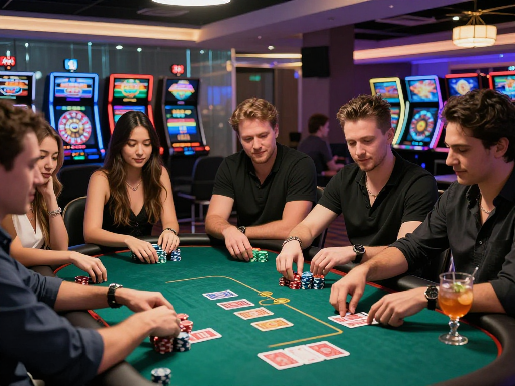 KOMBET168 poker game excitement at a vibrant casino table.