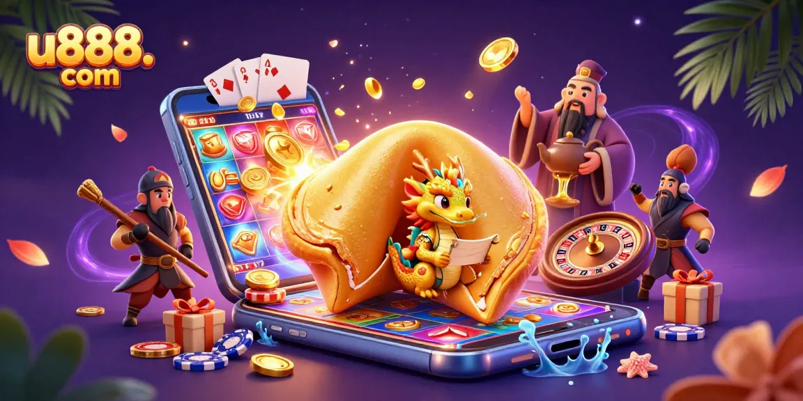 Experience winning strategies on u888. com with a vibrant 3D casino-themed illustration.
