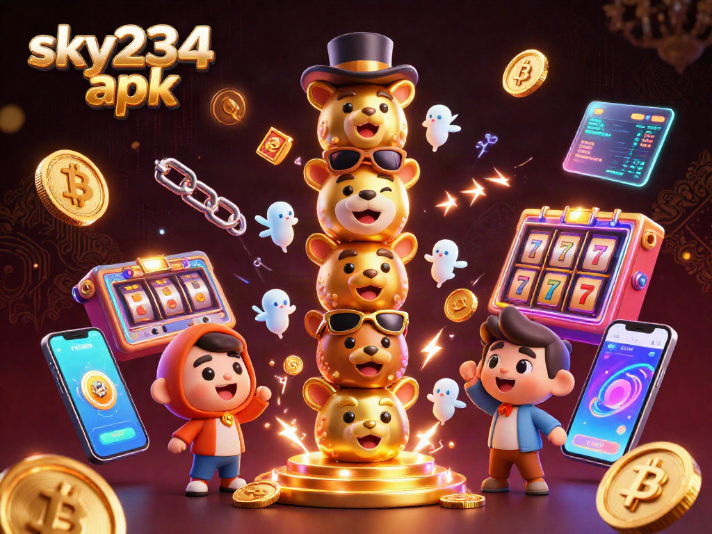 Experience thrilling gameplay with sky234 apk, featuring a vibrant casino scene and cryptocurrency elements.