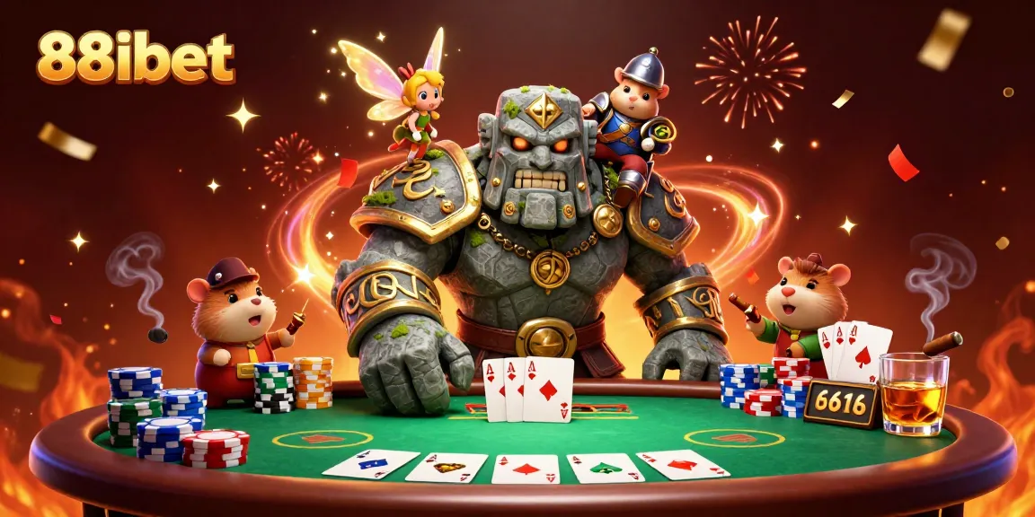 88ibet showcases a thrilling gambling world with magical characters engaging in a lively poker game.