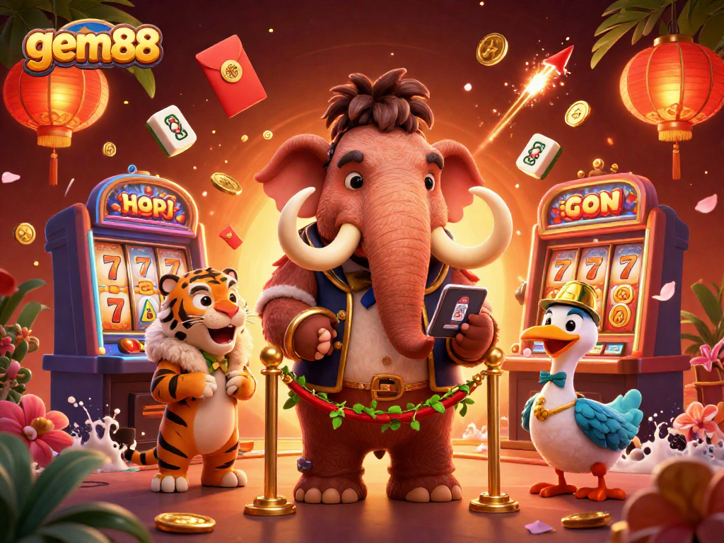 Join the gem88 excitement with a 3D illustration of casino characters celebrating winnings!